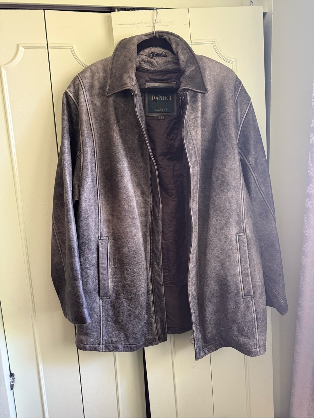 Danier Men's Brown-Grey Leather Pea Coat